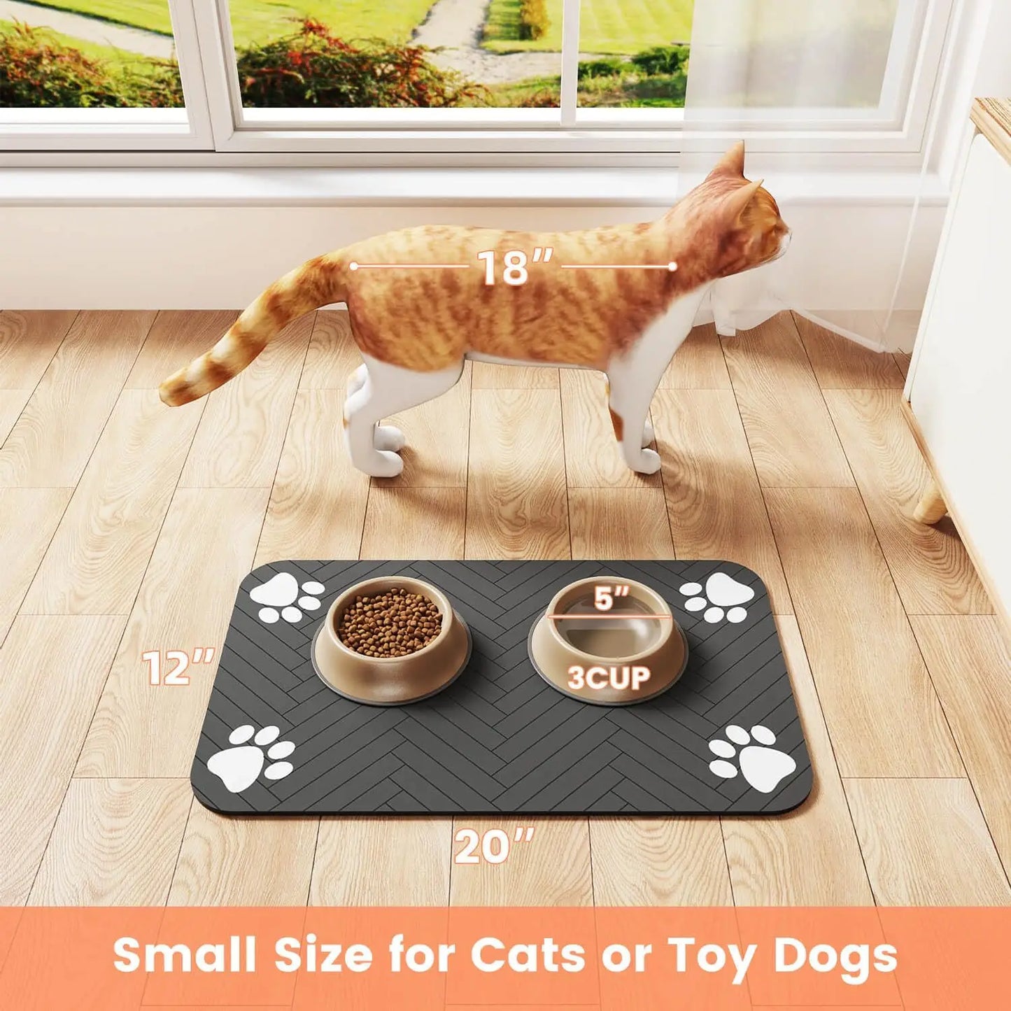 Waterproof pet feeding mat in use