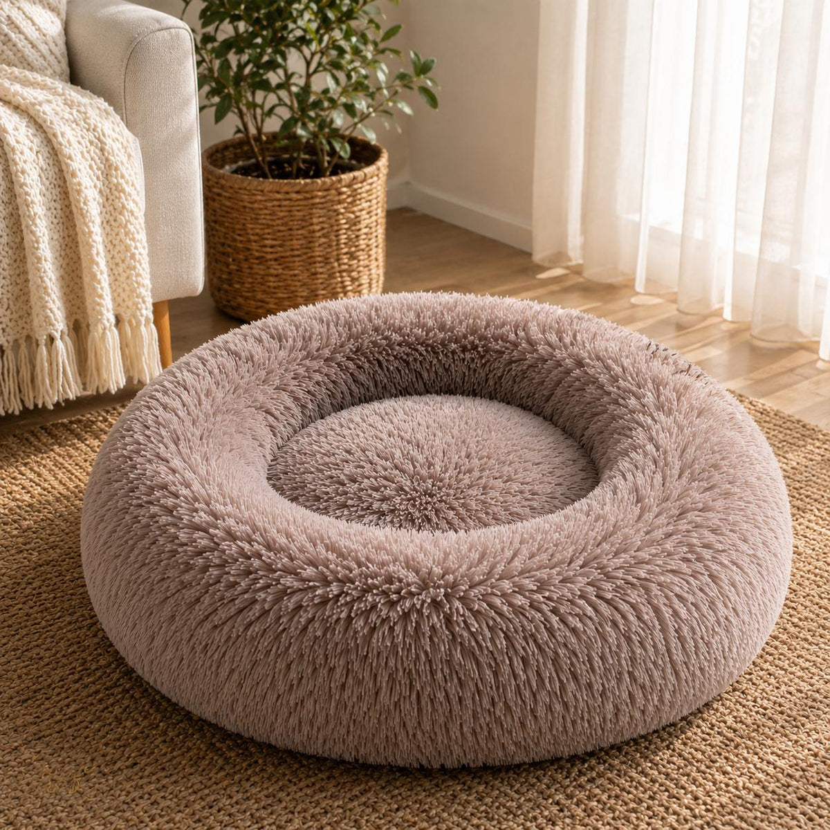 Calming Donut Pet Bed – Ultra-Soft Anti-Anxiety Dog & Cat Bed