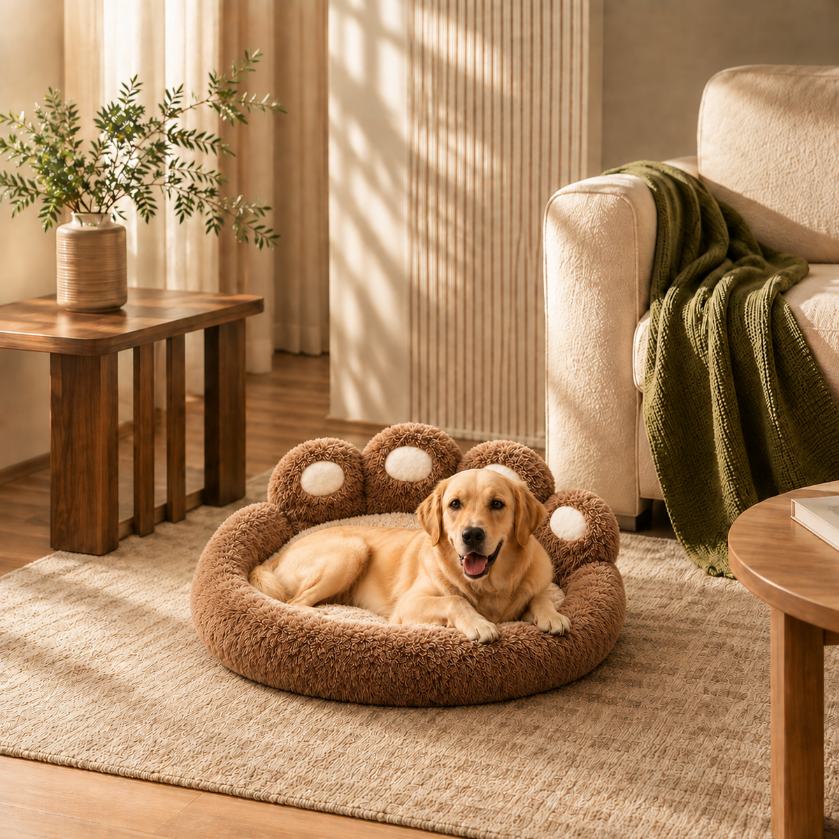Fluffy Warm Round Pet Bed – Soft Plush Dog & Cat Bed