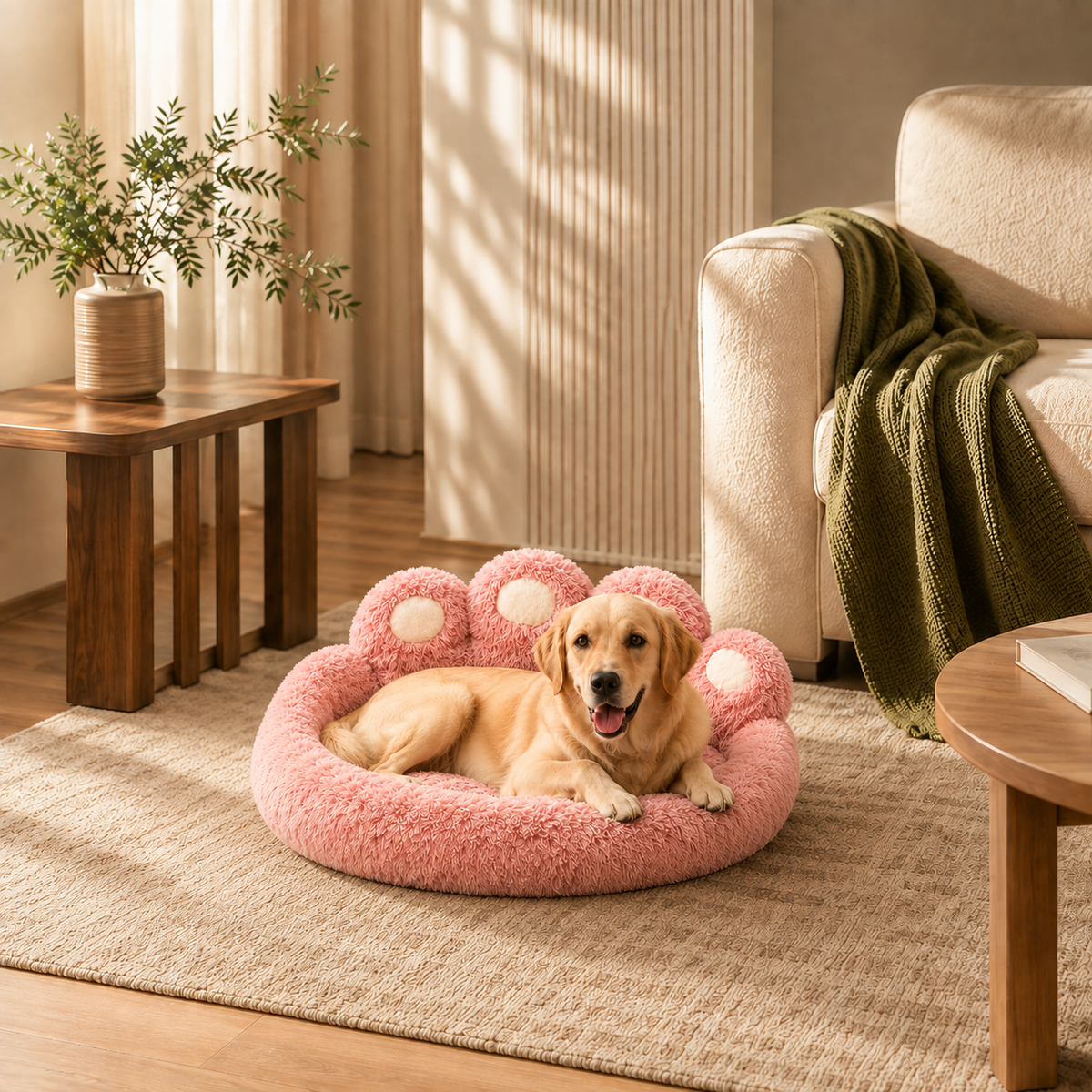 Fluffy Warm Round Pet Bed – Soft Plush Dog & Cat Bed