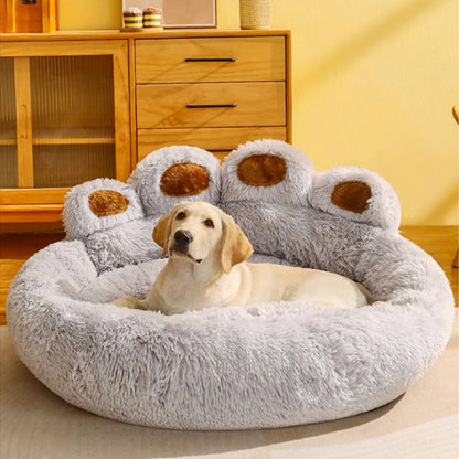 Fluffy warm round pet bed gray