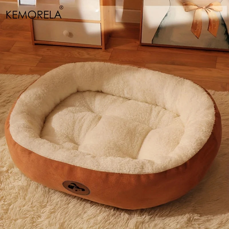 Warm oval pet bed brown
