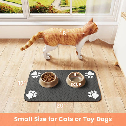 Waterproof pet feeding mat in use