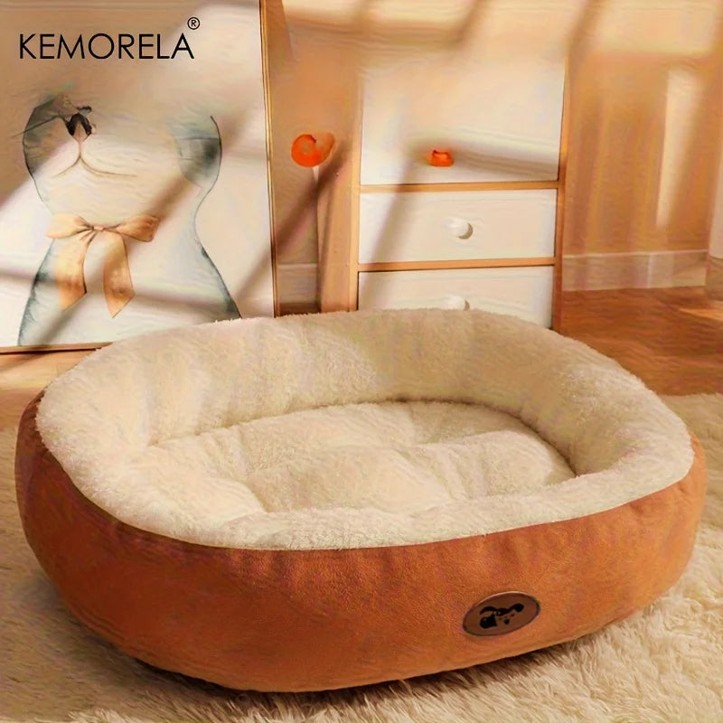 Warm oval pet bed gray