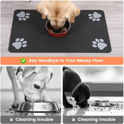 Waterproof pet feeding mat with bowls