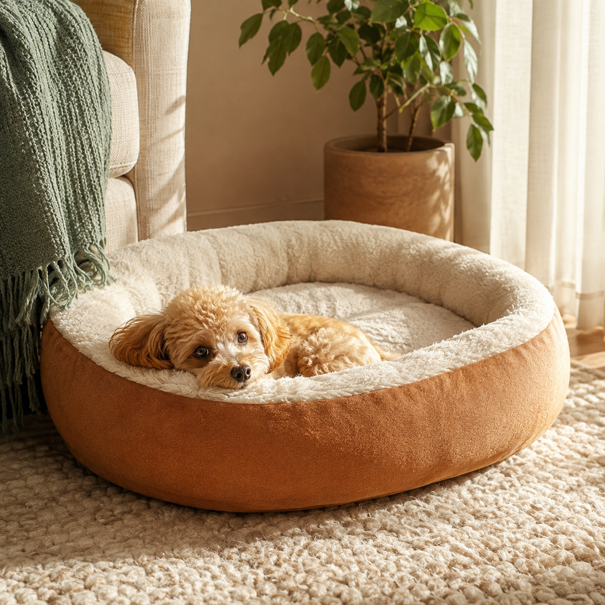 Warm Oval Pet Bed – Thick All-Season Dog & Cat Bed